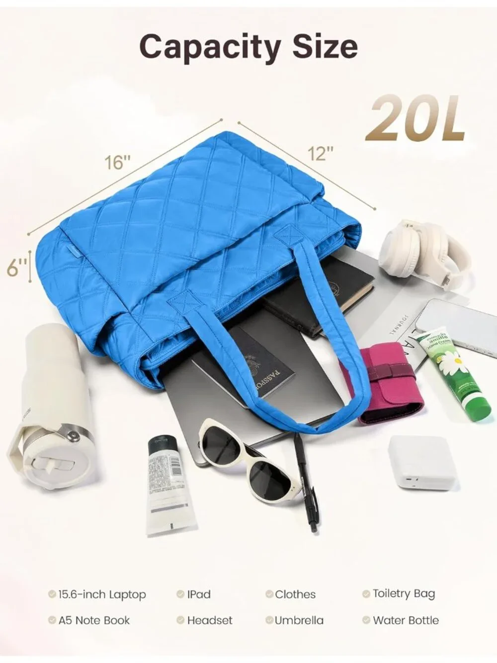 👜Women's Blue Puffer Tote Bags Lightweight Quilted Work For Travel